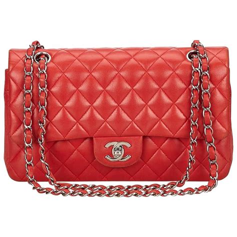 chanel red medium flap